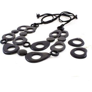 Bold Black Bib Necklace with Beaded Tagua Nut Cascades and Sliding Knot